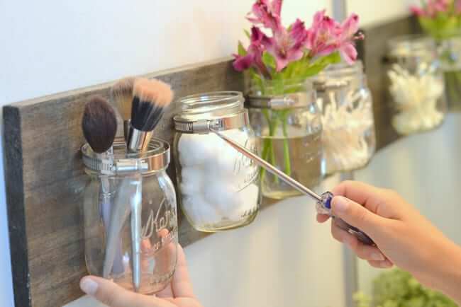 mason jar crafts makeup storage
