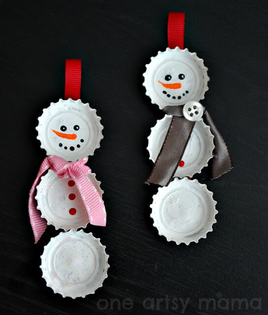 diy bottle cap snowman ornaments