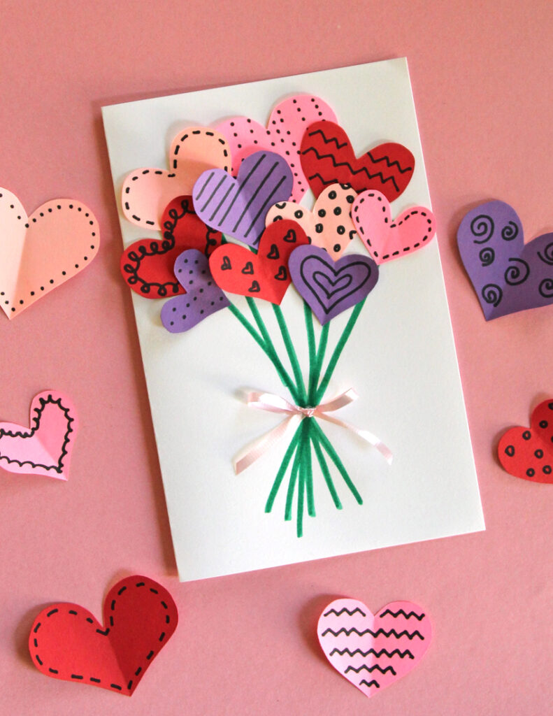 Mothers-day-diy-card-heart-bouquet-ribbon