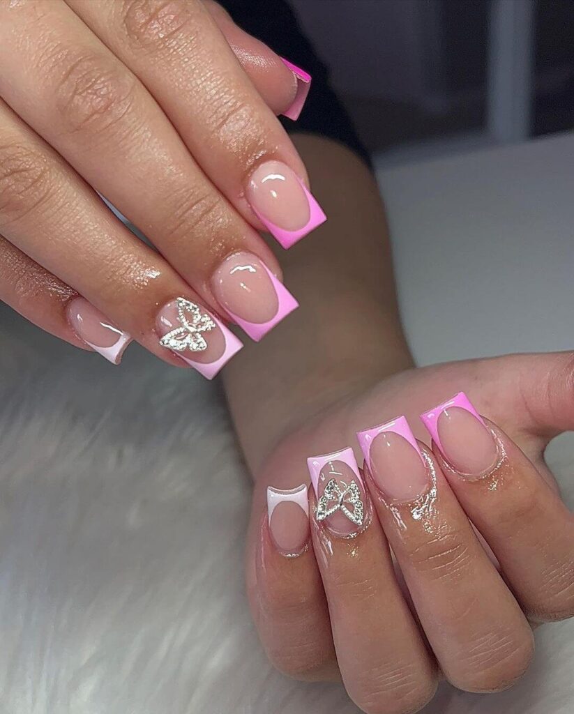 Short French Tip Butterfly Nails