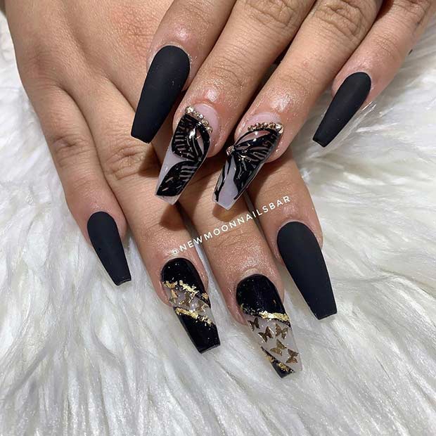 black butterfly nails