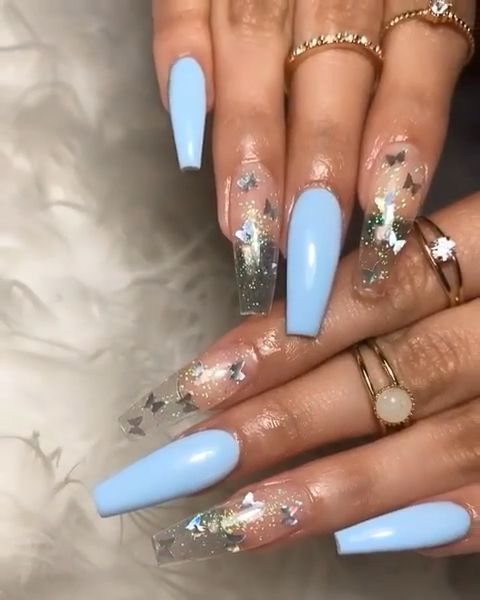 blue acrylic butterfly nails