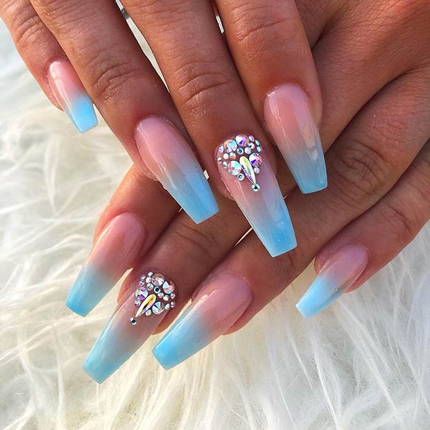 blue and light pink nails