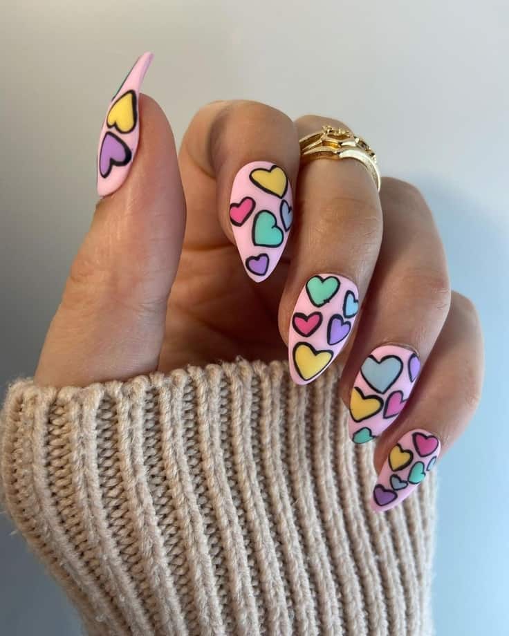 colorful heart nails