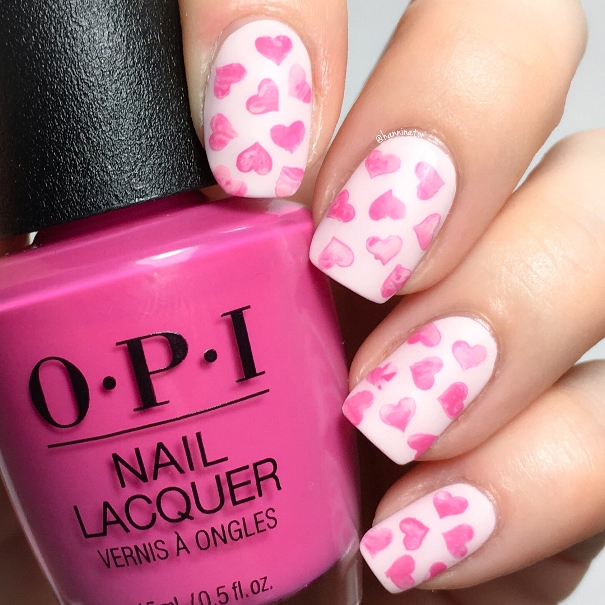 cute pink heart nails with OPI