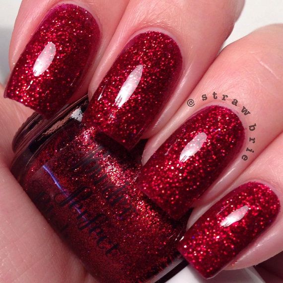 dark coffin red nails with sparkle