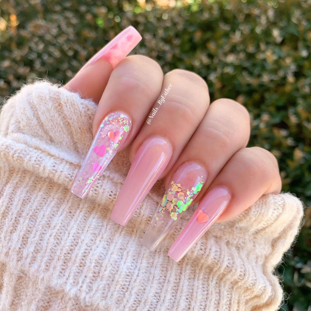 light pink coffin valentines day nails