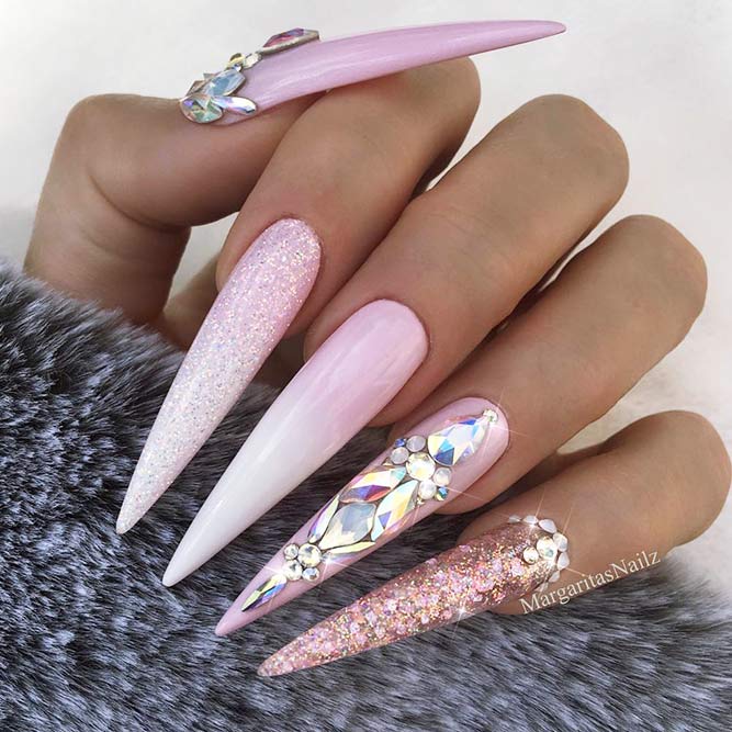 long light pink nails design