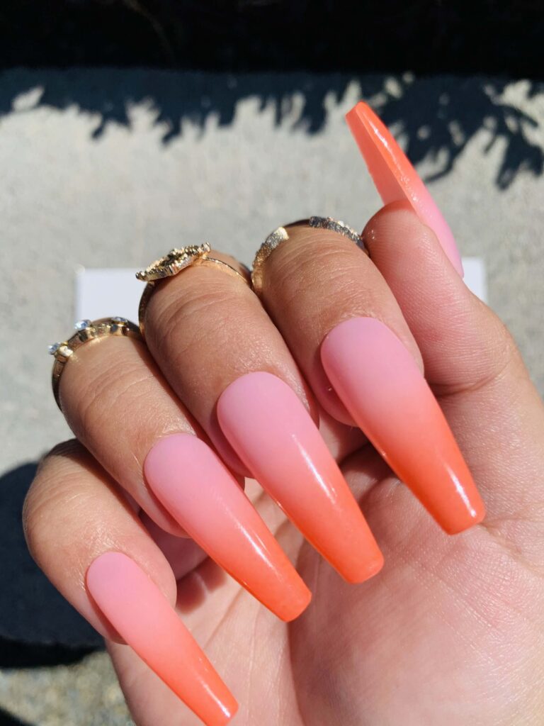 orange and pink ombre nails