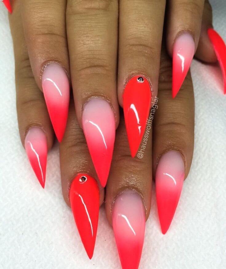 red and pink ombre nails
