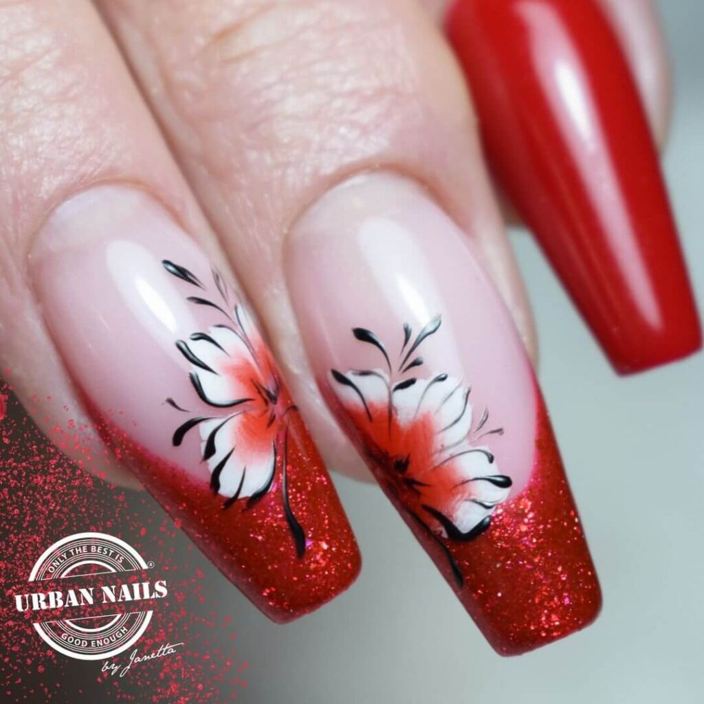 red-french-tip-glitter-nail-design
