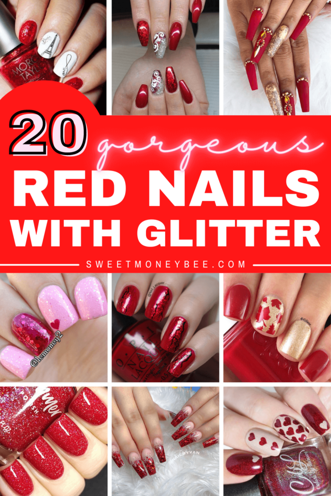 red sparkle nails with glitter pinterest