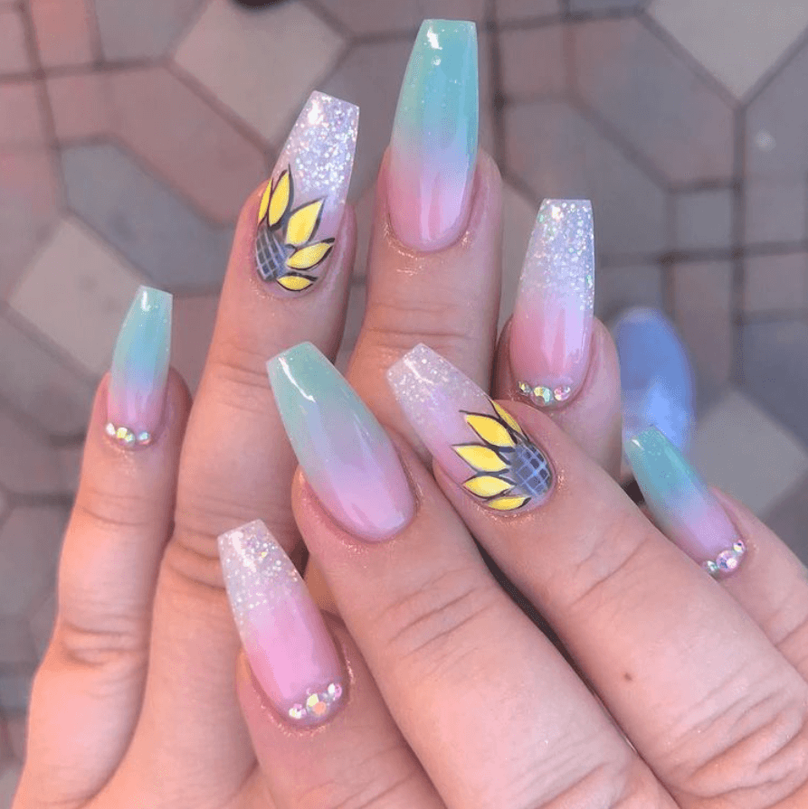 Ombre-sunflower-nail-designs