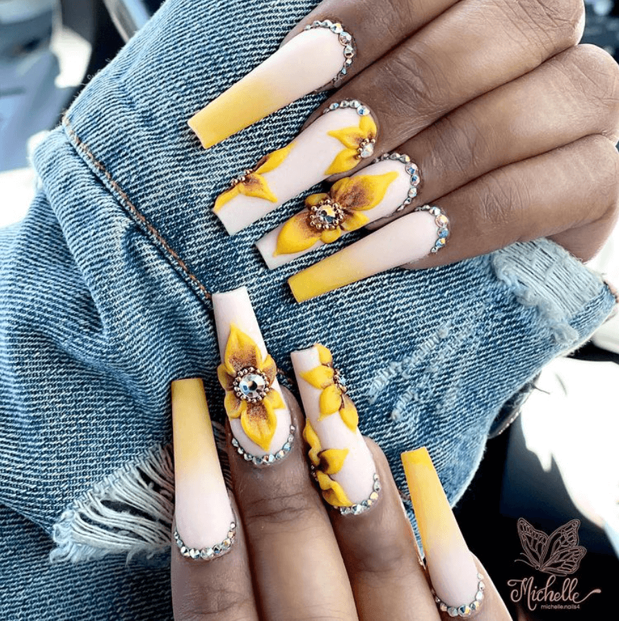 Sunflower-acrylic-yellow-ombre-nails