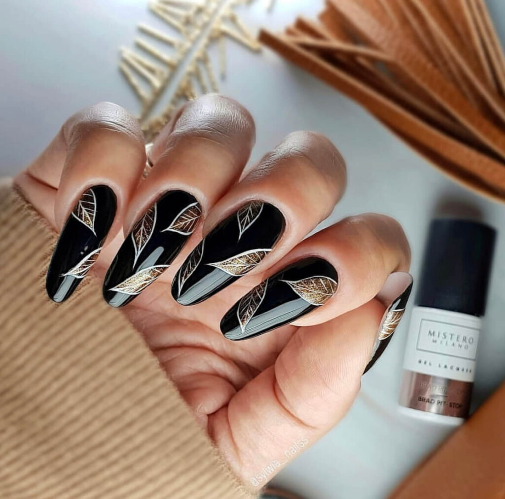Golden-leaves-black-nails