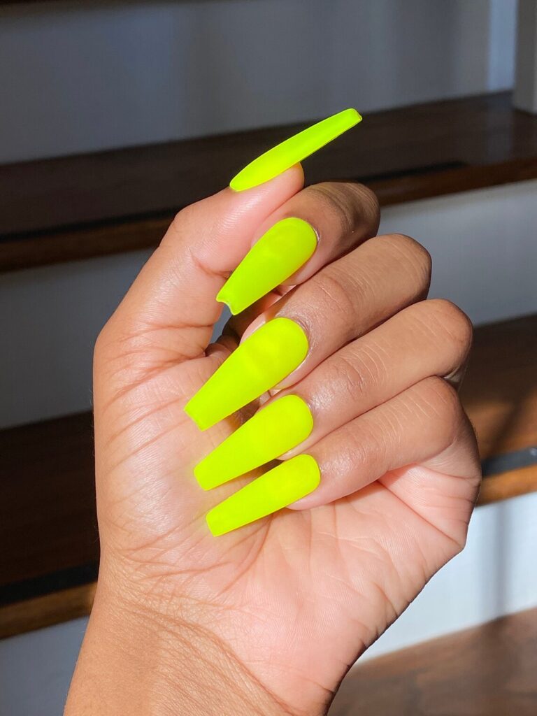 01-Neon Yellow Coffin Nails