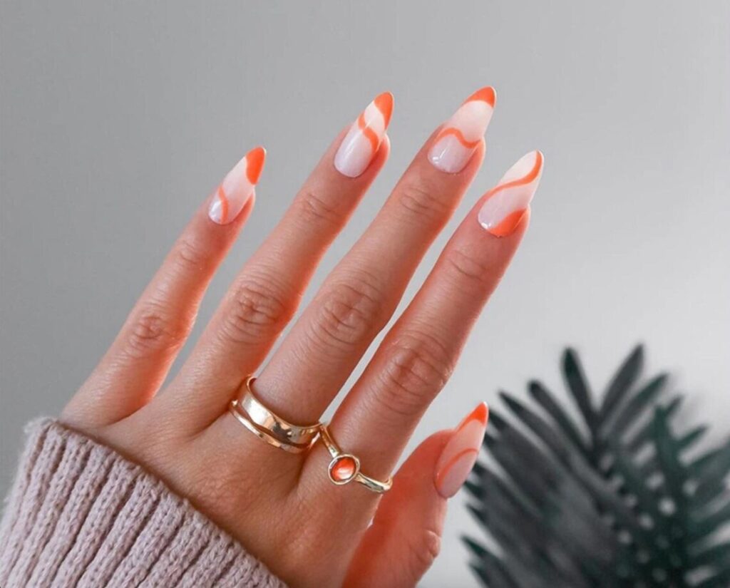 14-Orange and White Nails