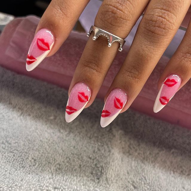 18-Hot Pink French Tip Nails