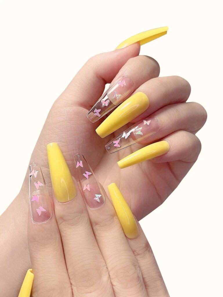 19-Yellow Butterfly Nails