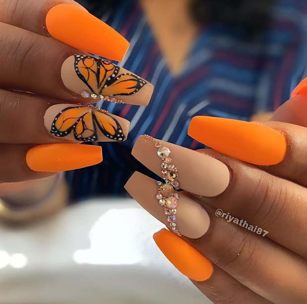 Pretty-Orange-Butterfly-Nails