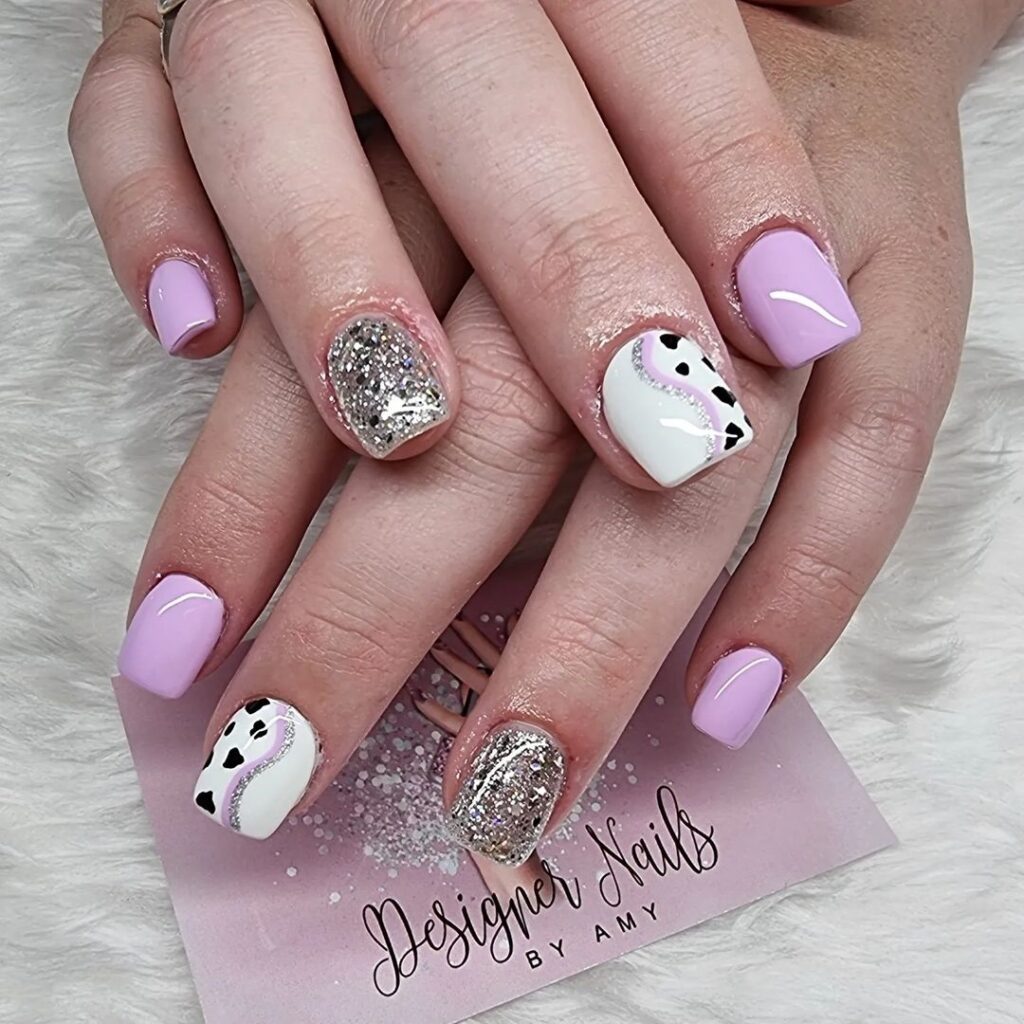 01-Pink and Silver Acrylic Nails-J