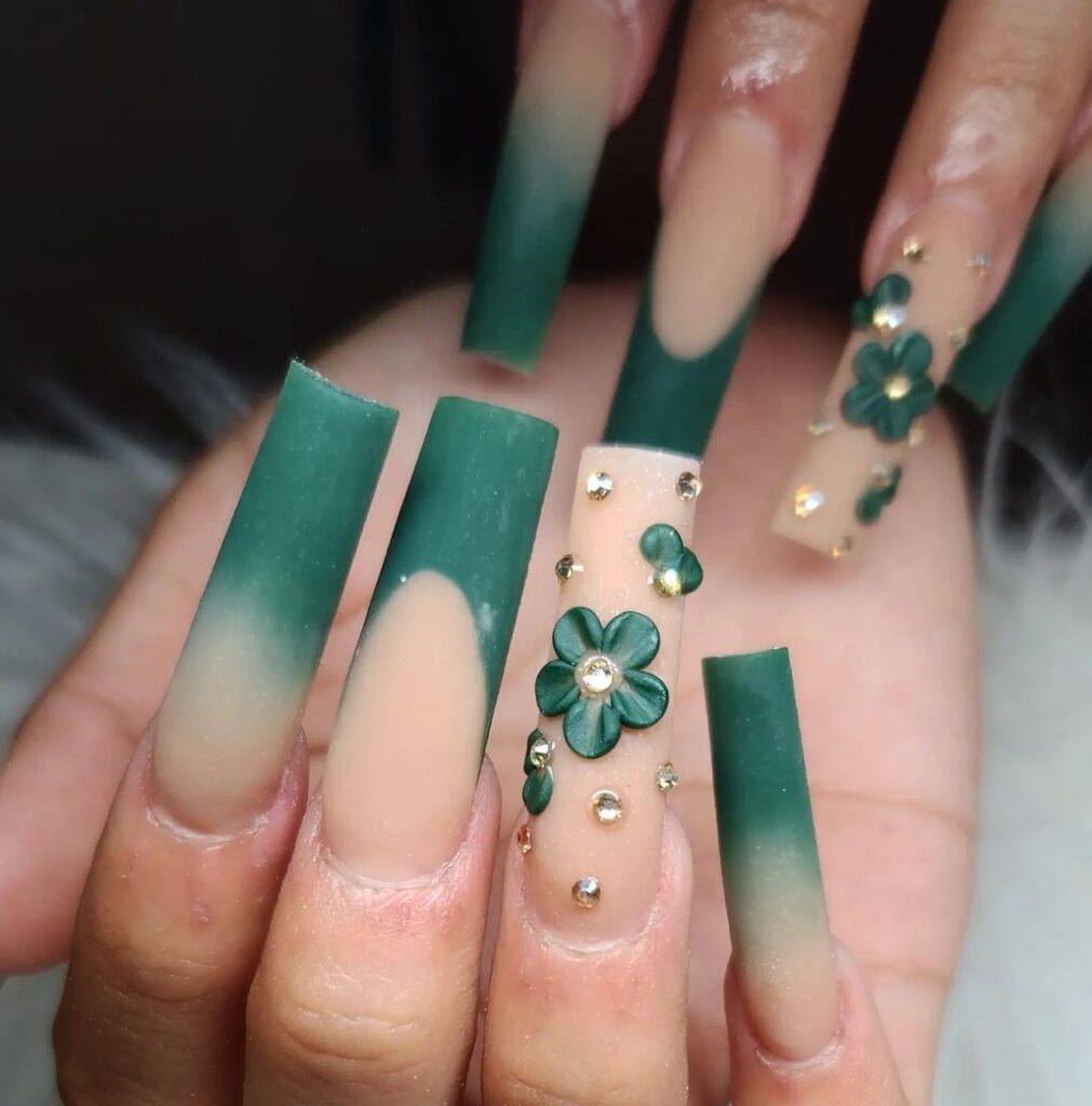 05-Forest Green Acrylic Nails-J