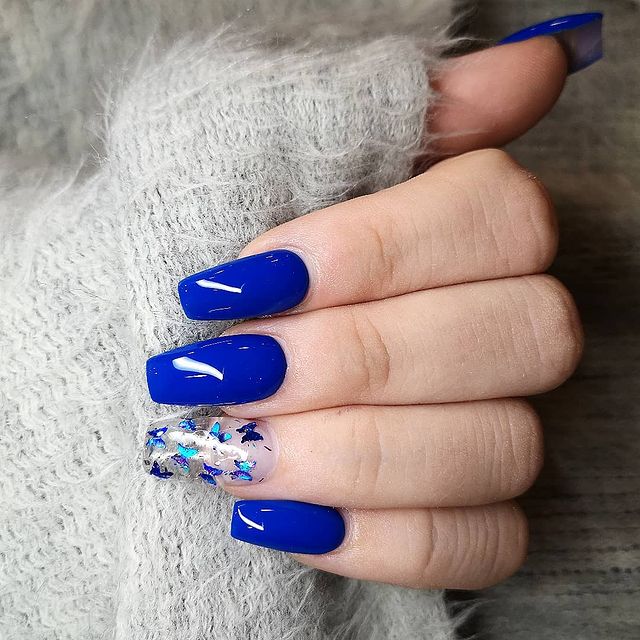 20-Royal Blue Butterfly Nails