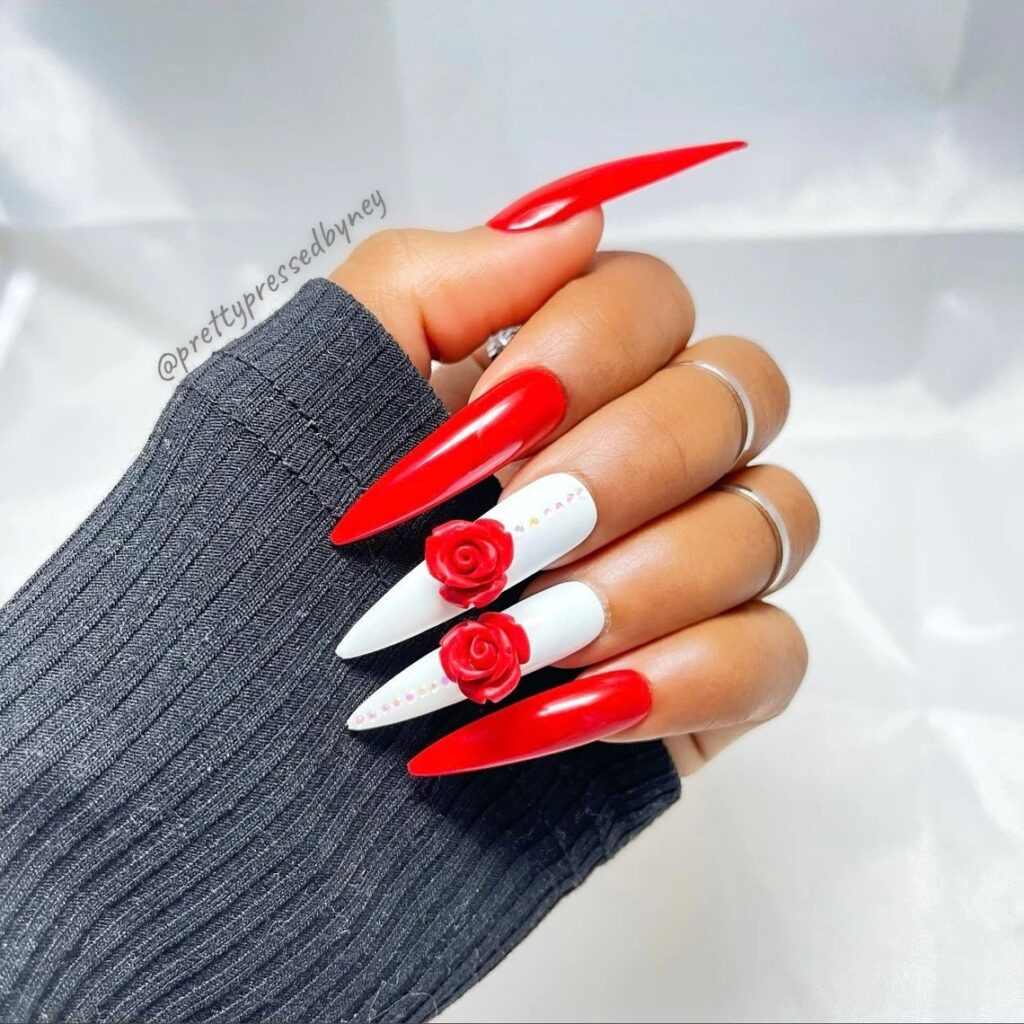 01-Classic Red Rose Nails-J