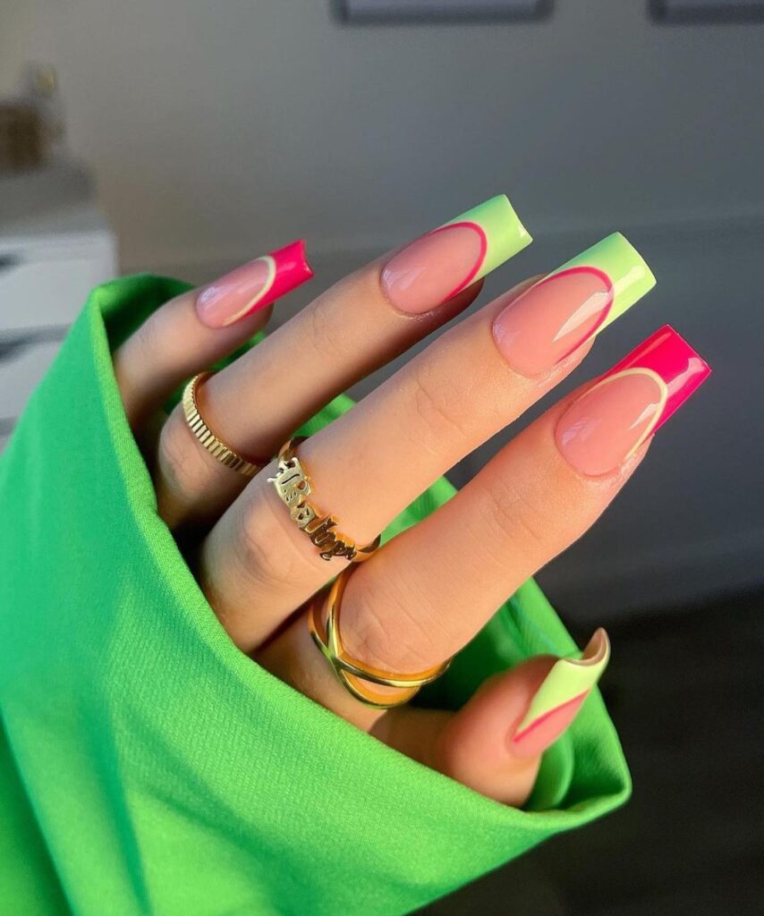 01-Cute Neon Watermelon Color Nails