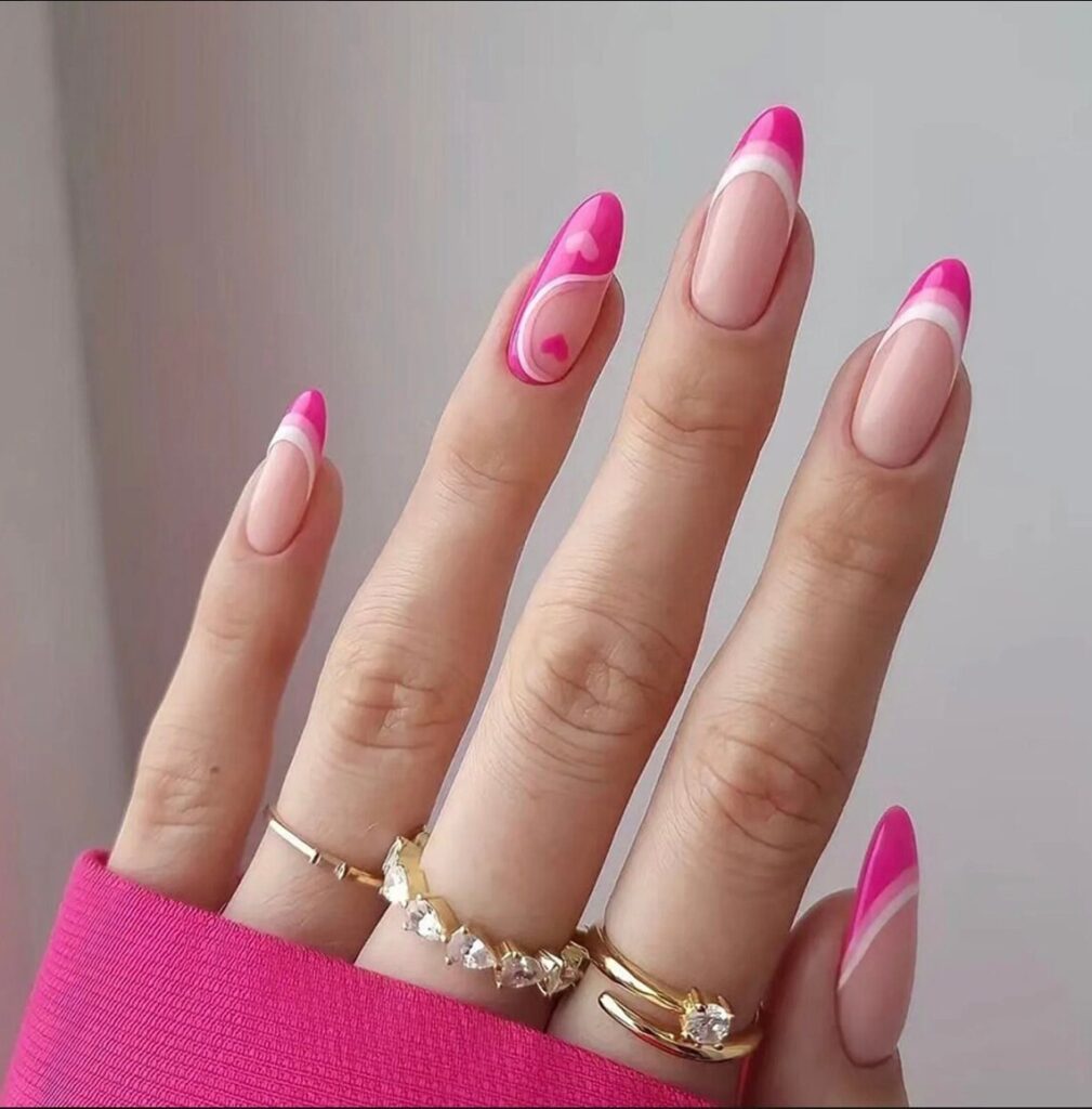 04-Hot Pink and White Swirl Nails
