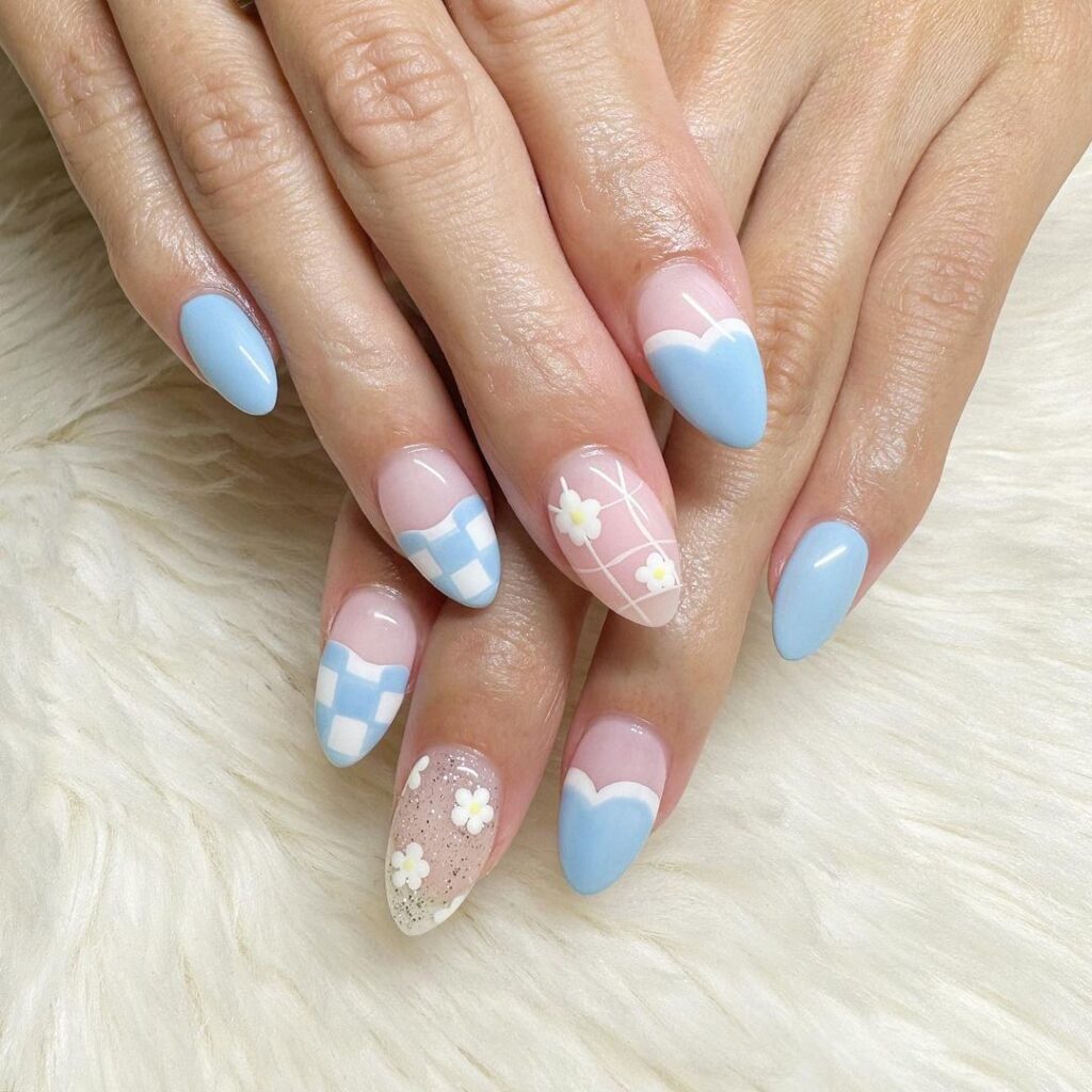 06-Pink, Baby Blue, and White Nails