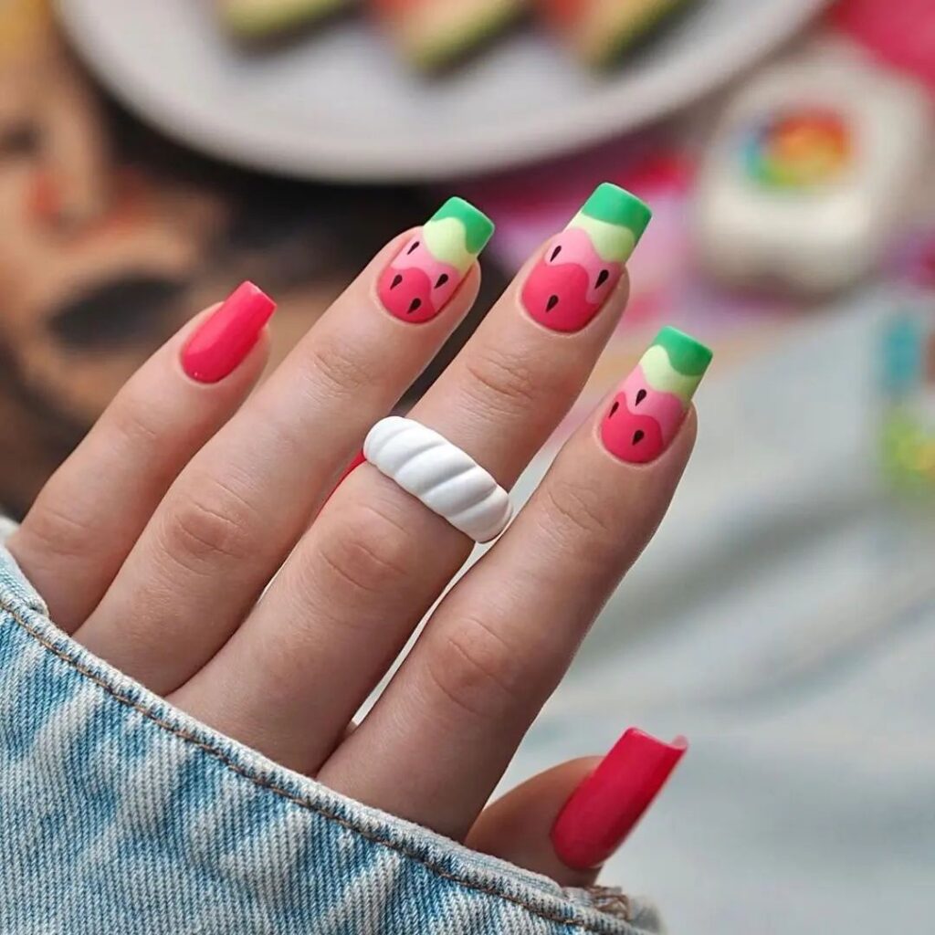 07-Cute Cartoon Watermelon Nails-J