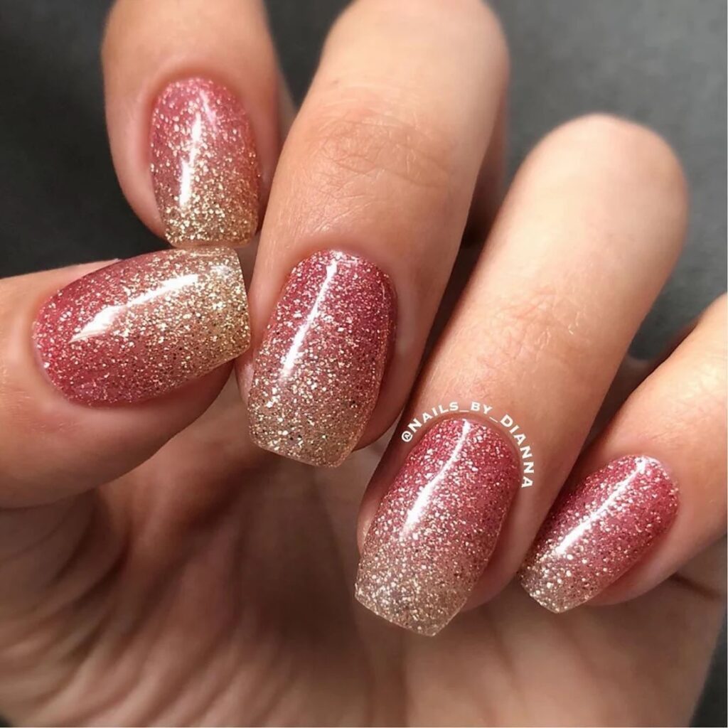 08-Rose Gold Ombre Glitter Nails-J