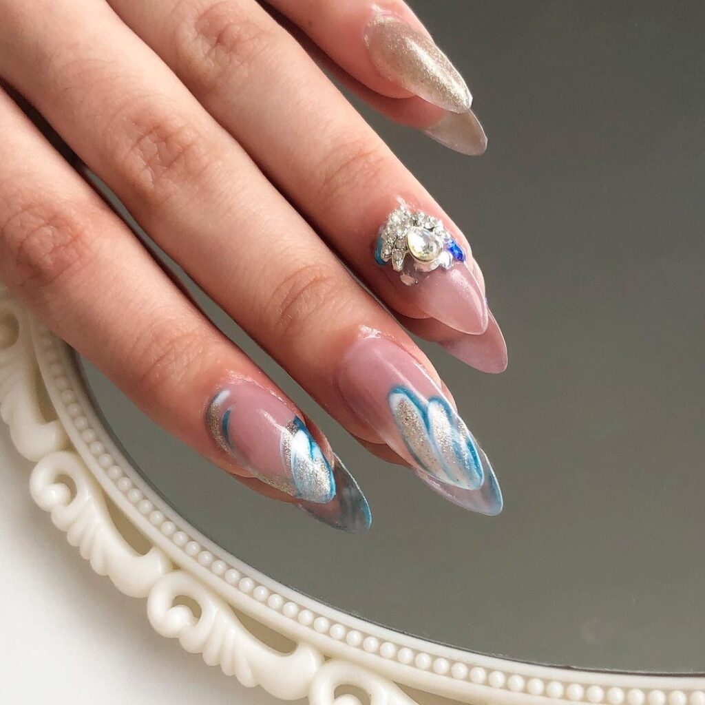 11-Light Blue and Silver Nails
