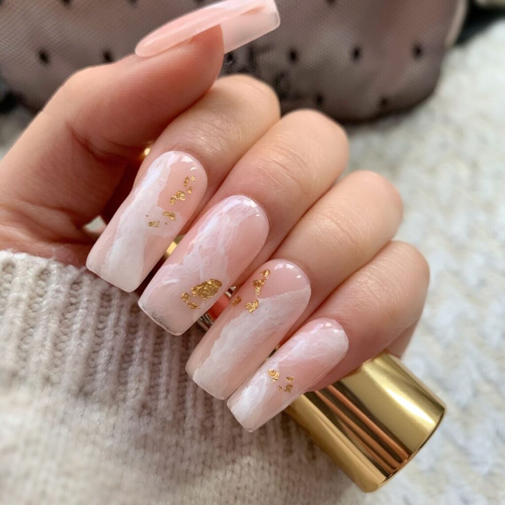 11-Pink and White Marble Nails