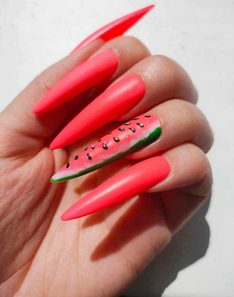 13-Watermelon Stiletto Nails