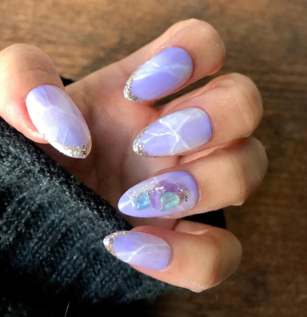 17-Light Purple Marble Nails-J