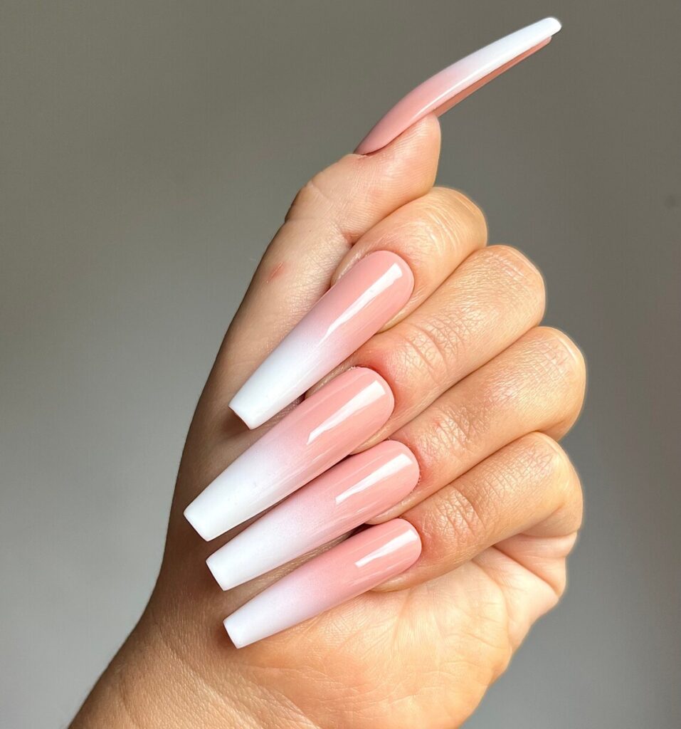02-Nude Pink and White Ombre Nails