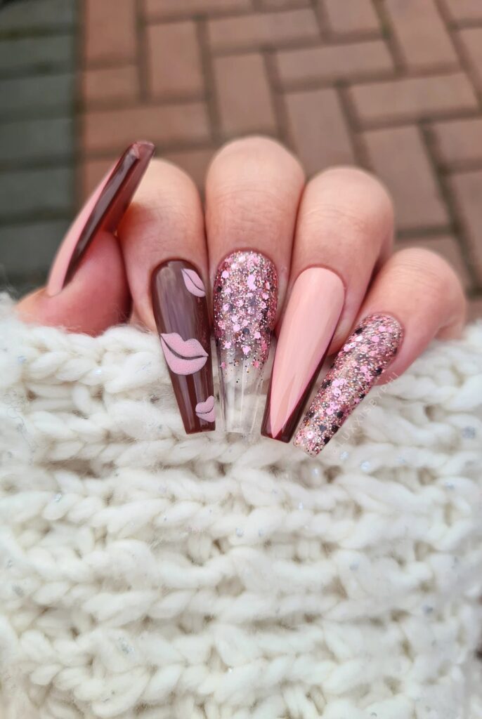 18-Cute Pink and Brown Nails-J
