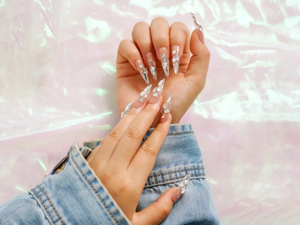 01-Glamorous Birthday Nails with Diamonds J