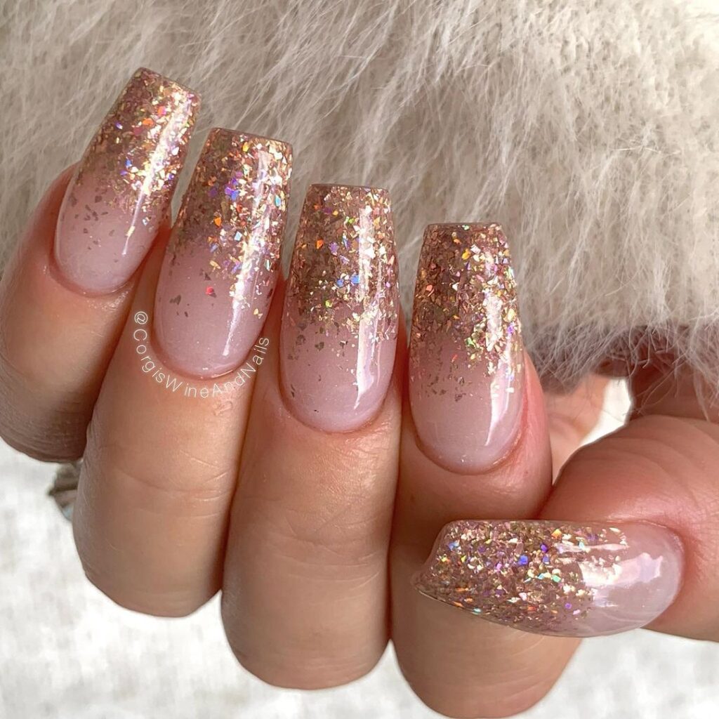 05-Rose Gold Glitter Nails