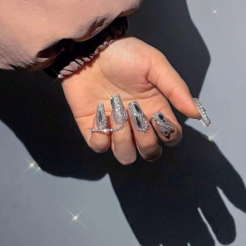 12-Diamond-Studded Acrylic Nails J