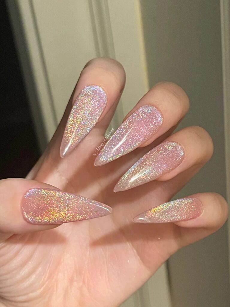 16-Beautiful Rose Gold Glitter Nails J