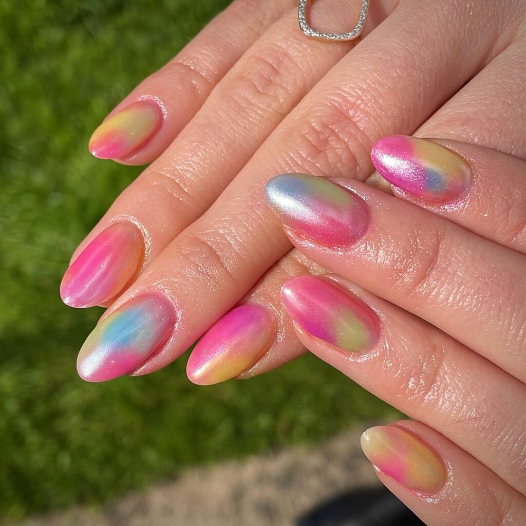 16-Pink Rainbow Dip Powder Nails