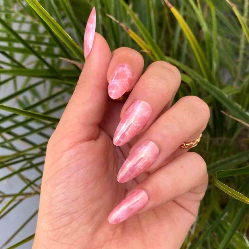 01-Pretty In Pink Marble Nails