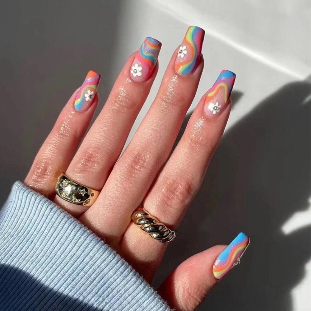 19-Adorable Rainbow Swirl Nails J
