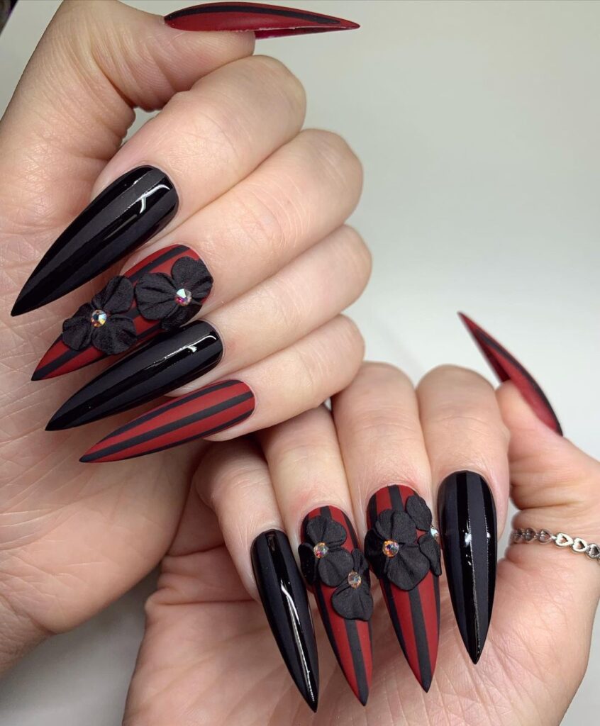 06-Unique Red and Black Stiletto Nails