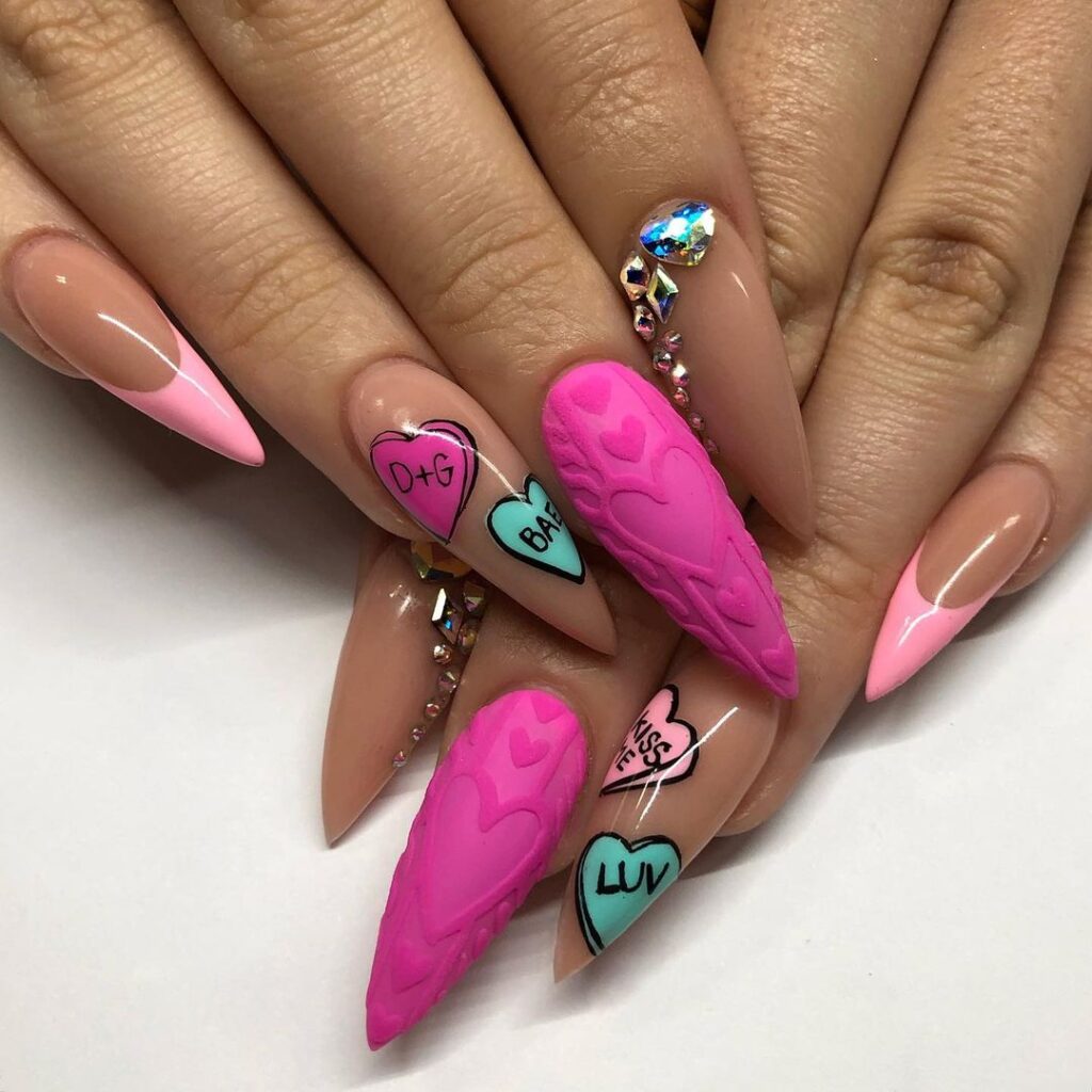 12-Lovely Pink Valentine’s Stiletto Nails