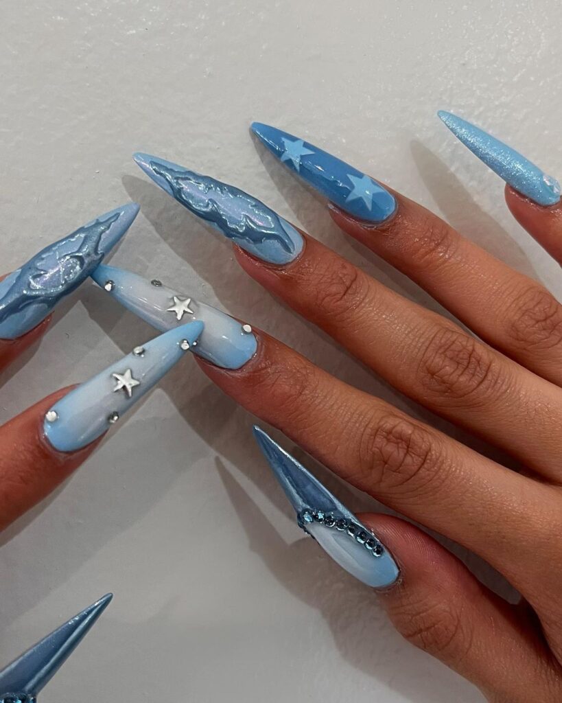 20-Cute Light Blue Stiletto Nails