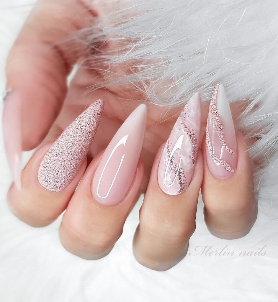 20-Glamorous Soft Pink Stiletto Nails J
